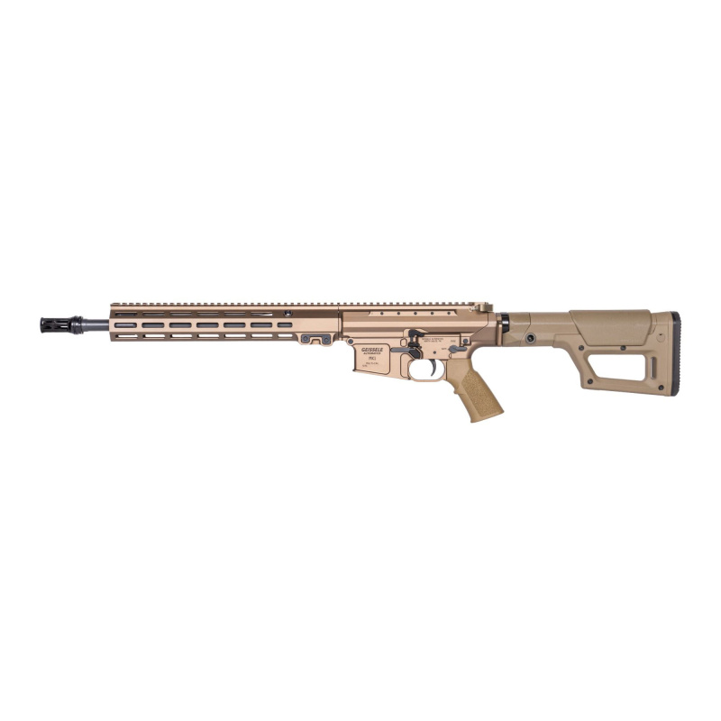 MRGG MOD1, Semi-automatic Rifle, AR, 6.5 Creedmoor, 16" Threaded Barrel, 5/8X24 Thread Pitch, HUXWRX 7.62 Flash Hider, Anodized Finish, Desert Dirt Color, Geissele A22 Grip, Magpul PRS Lite Stock, Ambidextrous Controls, No Magazine 08-528S