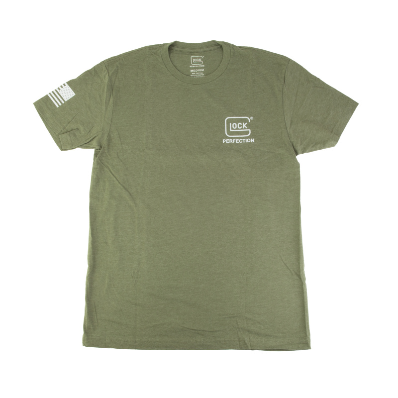 OEM Perfection Flag Tee, Short Sleeve, Medium, Olive Drab Green and White AP96398