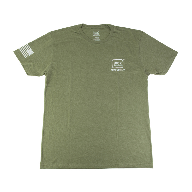OEM Perfection Flag Tee, Short Sleeve, Large, Olive Drab Green and White AP96399