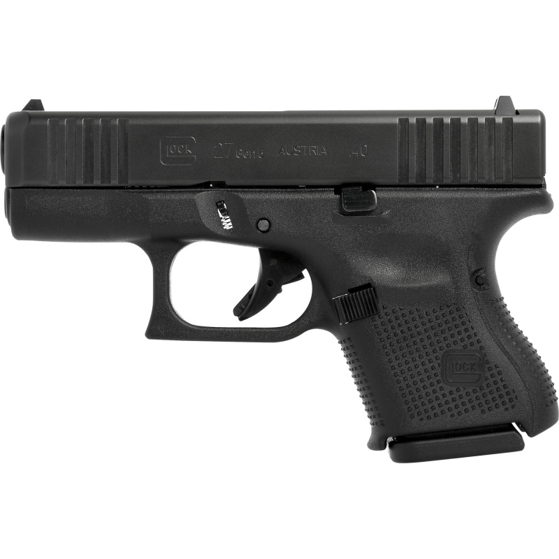 27, GEN 5, Semi-automatic, Striker Fired, Sub-Compact, 40 S&W, 3.43", Black, Polymer, 9 Rounds, 3 Mags, Fixed Sights, DLC G275US