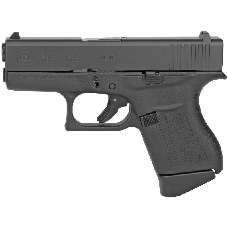 43, Striker Fired, Semi-automatic, Polymer Frame Pistol, Sub-Compact, 9MM, 3.41" Barrel, Matte Finish, Black, Fixed Sights, 6 Rounds, 2 Magazines G43US