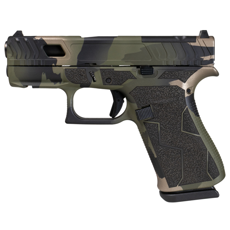 43X, M.O.S, Striker Fired, Semi-automatic, Polymer Frame Pistol, Sub-Compact, 9MM, 3.41" Barrel, Custom M81 Torn Camo Cerakote Finish by Shark Coast Tactical, Fixed Sights, Laser Stippled Grip, 10 Rounds, 2 Magazines PX4350204FRN