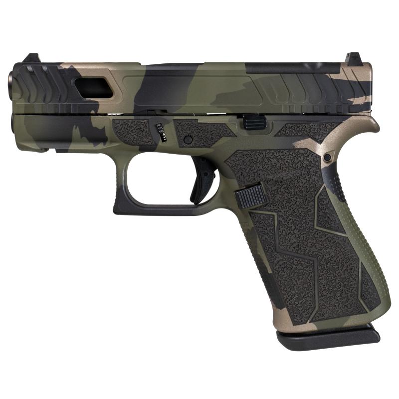 43X, M.O.S, Striker Fired, Semi-automatic, Polymer Frame Pistol, Sub-Compact, 9MM, 3.41" Barrel, Custom M81 Torn Camo Cerakote Finish by Shark Coast Tactical, Fixed Sights, Laser Stippled Grip, 10 Rounds, 2 Magazines PX4350204FRN