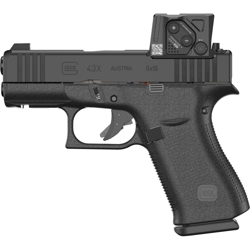 43X M.O.S., Striker Fired, Semi-automatic, Polymer Frame Pistol, Sub-Compact, 9MM, 3.41" Barrel, GLOCK Marksman Barrel, nDLC Finish, Black, No Finger Grooves, Fixed Sights, 15 Rounds, 2 Magazines, Includes Aimpoint COA Optic PX4350B03FRMOS8A4