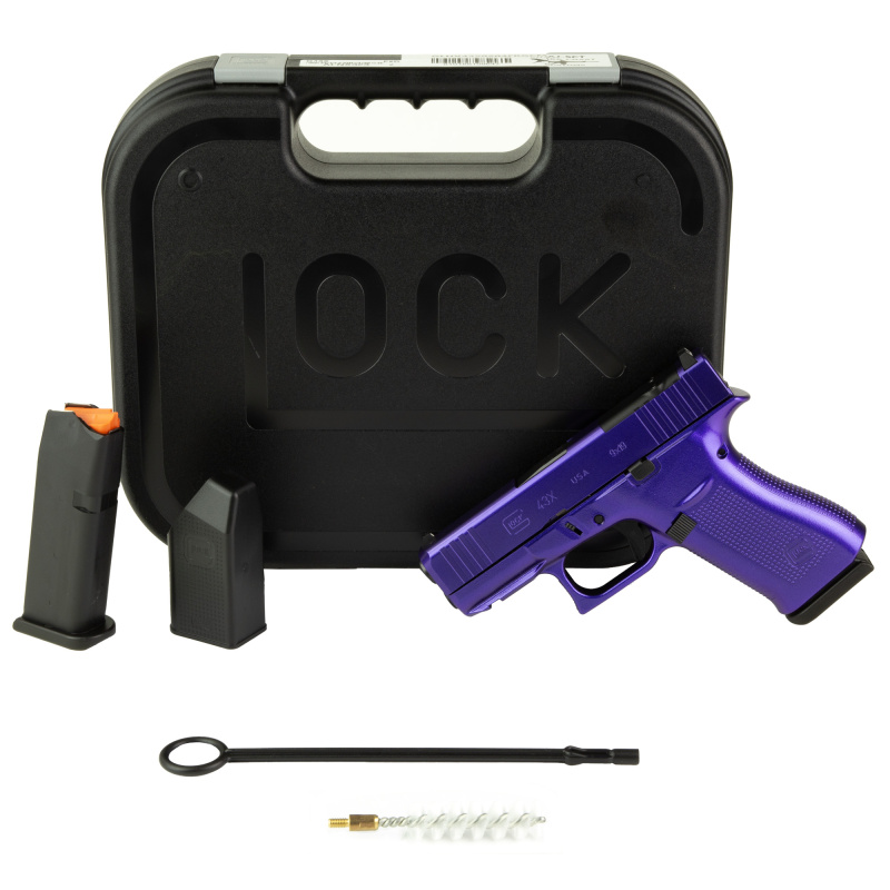 43X M.O.S., Semi-automatic, Striker Fired, Polymer Frame Pistol, Sub-Compact, 9MM, 3.41" Barrel, Custom Gun Candy Majesty Cerakote Finish by Shark Coast Tactical, Purple, Fixed Sights, 10 Rounds, 2 Magazines UX4350204FRGCMAJ-SCT