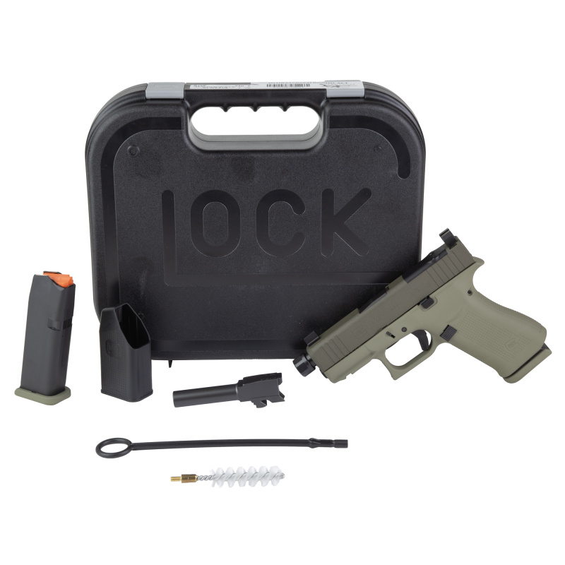 43X M.O.S., Semi-automatic, Striker Fired, Polymer Frame Pistol, Sub-Compact, 9MM, 3.92" Threaded Barrel, 1/2X28 Thread Pitch, Custom Two-Toned Green Cerakote Finish by Shark Coast Tactical, Suppressor Height Sights, 10 Rounds, 2 Magazines UX4350204FRGRN