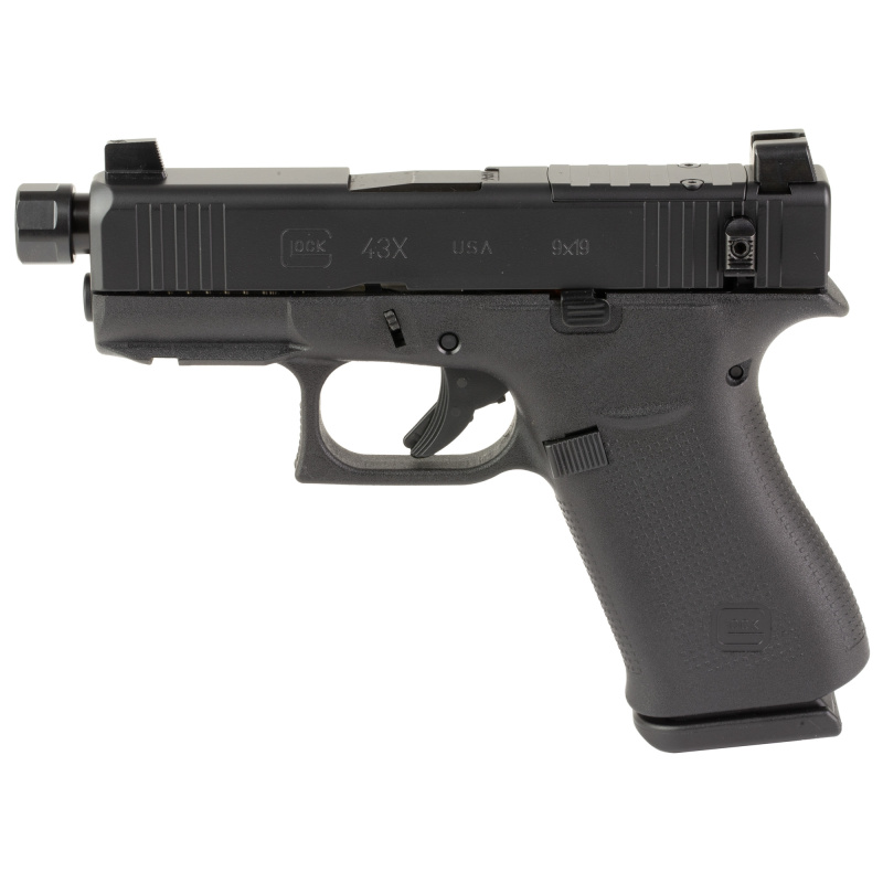 Hush Puppy, Glock 43X, Striker Fired, 9MM, Slide Lock Lever, 3.92" Threaded Barrel, 1/2X28 Thread Pitch, Suppressor Height Sights, Cerakote Finish, Black, 10 Rounds UX4350204FRN