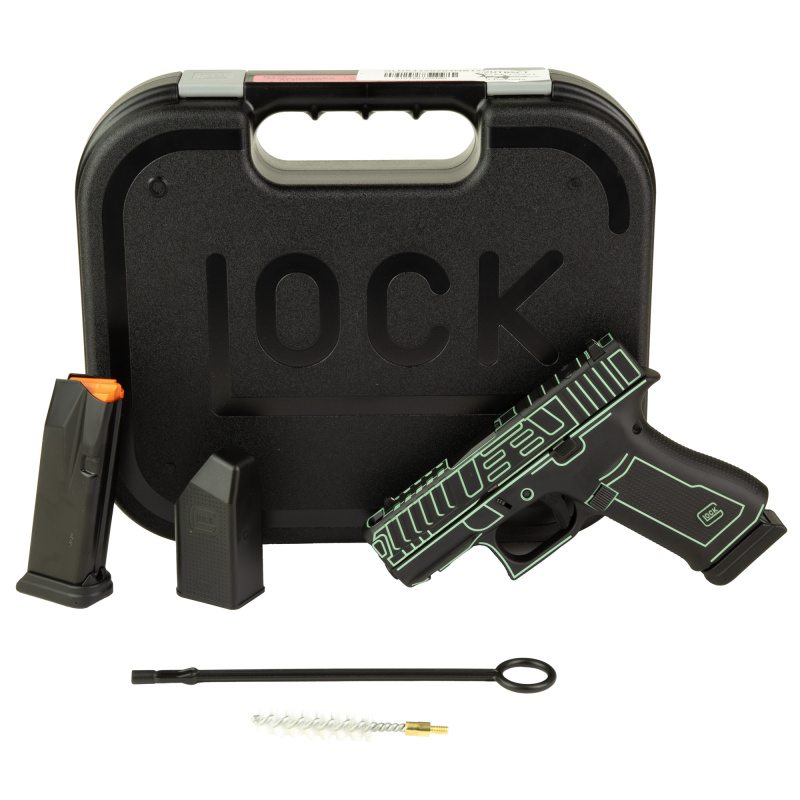 43X, Semi-automatic, Striker Fired, Polymer Frame Pistol, Sub-Compact, 9MM, 3.41" Barrel, Custom Black with Blue Outline Cerakote Finish by Shark Coast Tactical, Fixed Sights, 15 Rounds, 2 Magazines UX4350204NR15