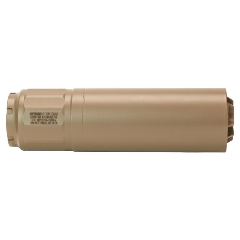 Optimus 6, Suppressor, 6.68" Long, 6MM, 17-4 Stainless Steel Construction, Utility Mount (HUB Compatible), Cerakote Finish, Flat Dark Earth, Does Not Come with Muzzle Device or HUB Insert GAOP6UMFDE-W