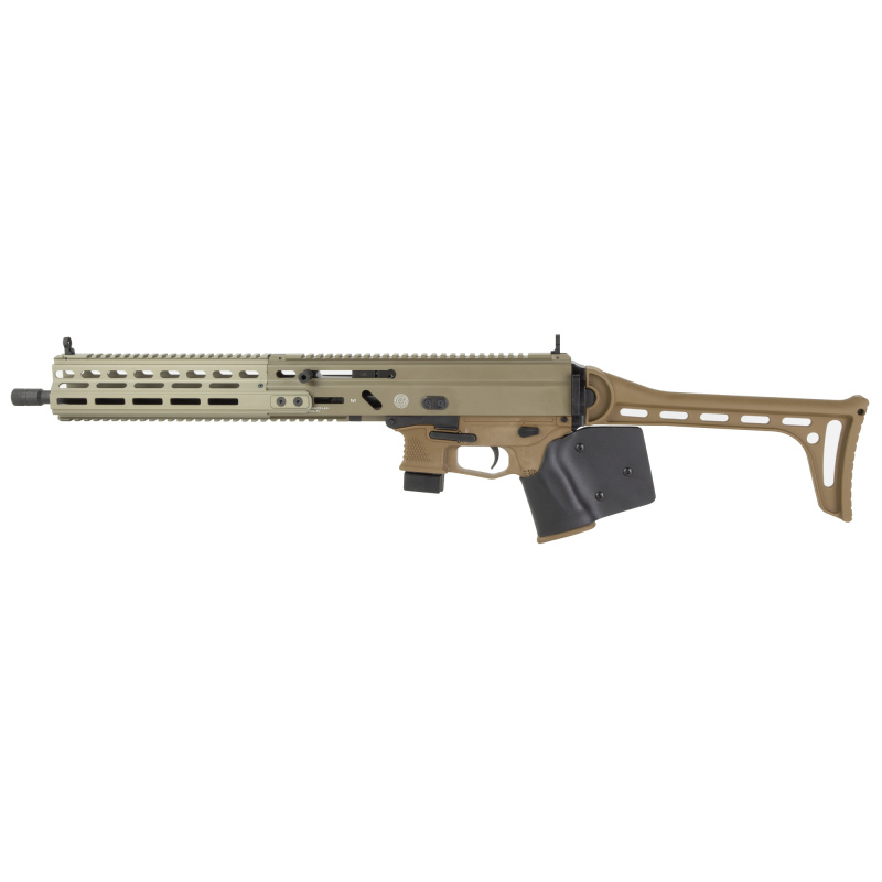Stribog SP9A3, Semi-automatic Rifle, 9MM, 16" Threaded Barrel, 1/2X28 Thread Pitch, Ambidextrous Controls, Fixed Stock, M-LOK Handguard, Matte Finish, Flat Dark Earth, 10 Rounds, 3 Magazines, California Compliant 810091158173