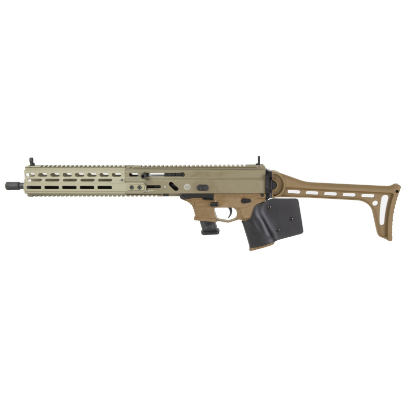 Stribog SP9A3G, Semi-automatic Rifle, 9MM, 16" Threaded Barrel, 1/2X28 Thread Pitch, Ambidextrous Controls, Fixed Stock, M-LOK Handguard, Matte Finish, Flat Dark Earth, 10 Rounds, 3 Magazines, California Compliant 810091158197
