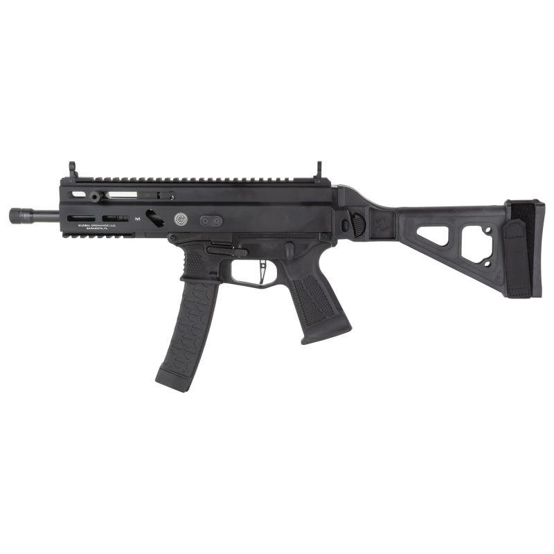 Stribog SP9A3, Semi-automatic, Striker Fired, Aluminum Frame Pistol, 9MM, 8" Threaded Barrel, 1/2X28 Thread Pitch, Ambidextrous Controls, Folding Pistol Brace, M-LOK Handguard, Matte Finish, Black, 30 Rounds, 3 Magazines 850003223117