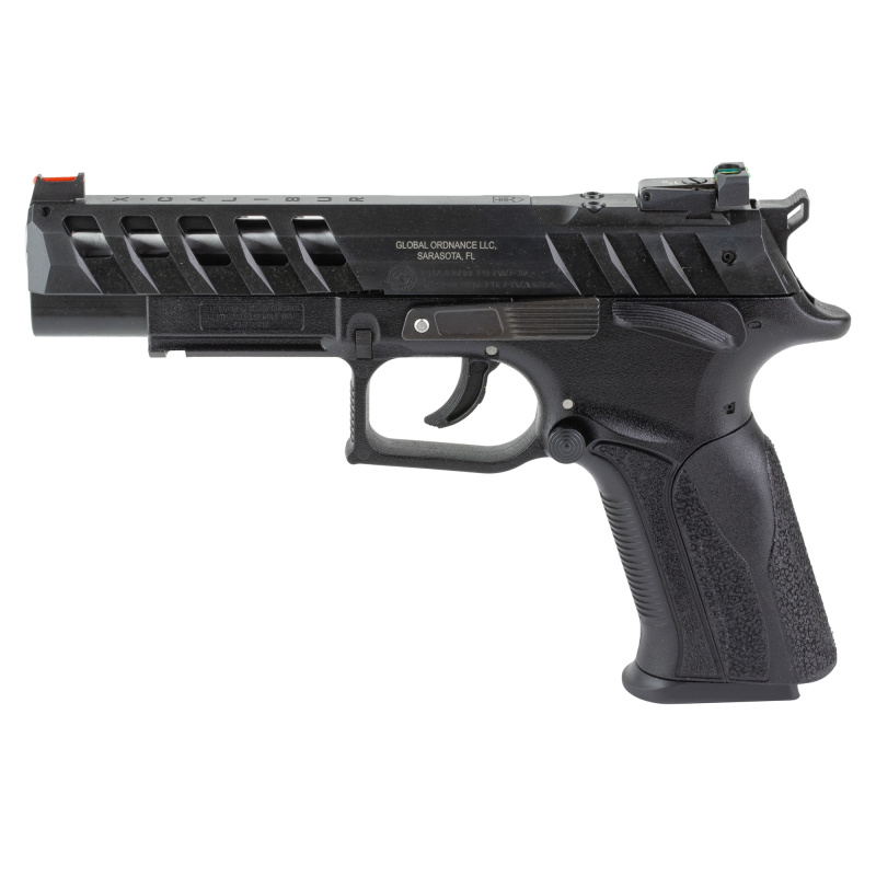 X-CALIBUR, Semi-automatic, Double Action/Single Action, Full Size, Polymer Frame Pistol, 4.75" Barrel, Manual Thumb Safety, Matte Finish, Black, Adjustable Rear Sight, Fiber Optic Front Sight, Includes (4)-Optic Adapter Plates, 15 Rounds, 3 Magazines 858