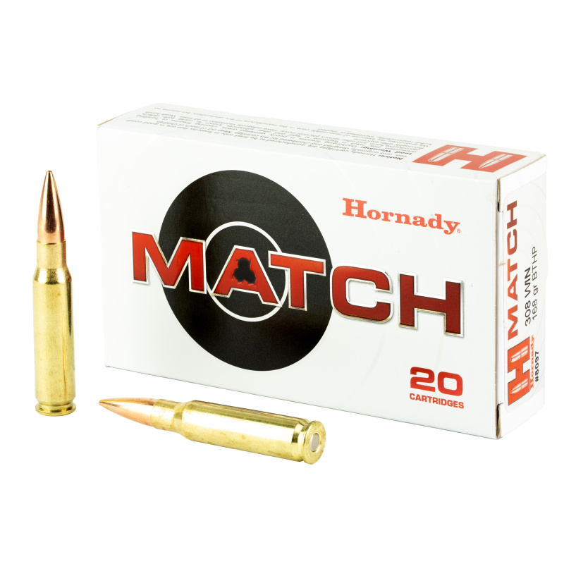 Match Rifle Ammunition .308 Winchester 168 Grain Boattail Hollow Point Match