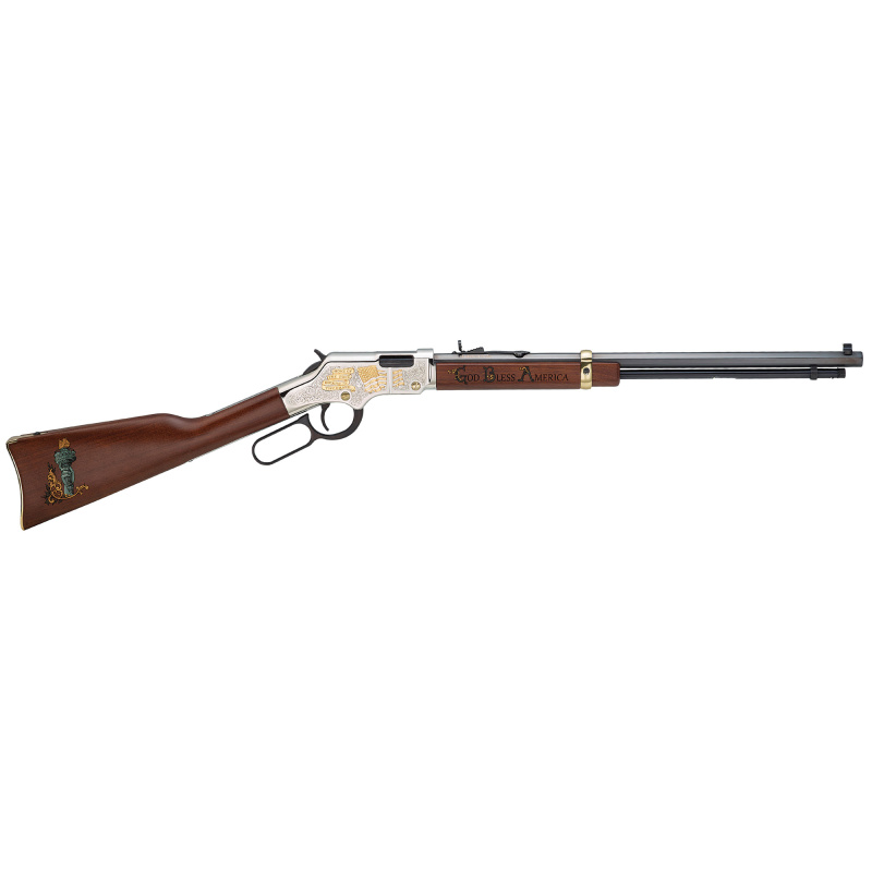 Golden Boy God Bless America, Lever Action Rifle, 22LR, 20" Octagon Barrel, Silver Receiver, Walnut Stock, Adjustable Sights, 16 Rounds H004GBA