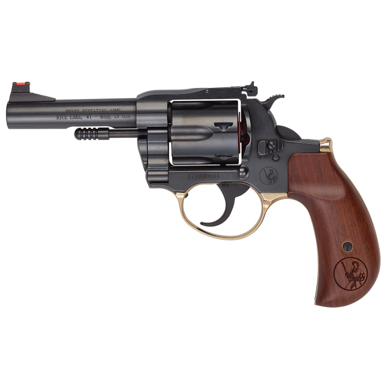 H17 Big Boy Deadeye, Steel Frame Revolver, Double Action/Single Action, .357 Magnum/.38 Special, 4" Barrel, Round Blued Steel, Polished Blued Steel Receiver, American Walnut Birdshead Grip, Adjustable Rear Sight, Ramped Fiber Optic Bead Front Sight, 6 Ro