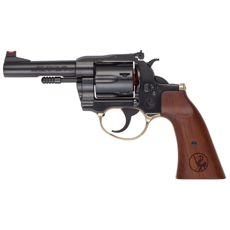 H17 Big Boy Deadeye, Steel Frame Revolver, Double Action/Single Action, .357 Magnum/.38 Special, 4" Barrel, Round Blued Steel, Polished Blued Steel Receiver, American Walnut Gunfighter Grip, Adjustable Rear Sight, Ramped Fiber Optic Front Sight, 6 Rounds
