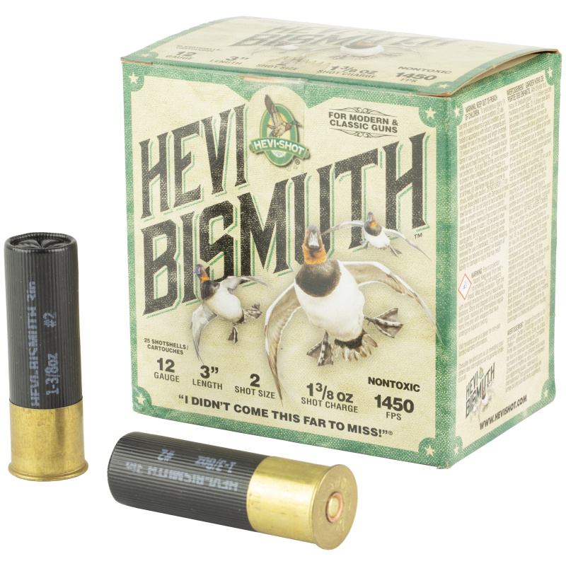 HEVI-Shot, HEVI-Bismuth, 12 Gauge 3", Max Dram, 1 3/8 oz, #2 Shot Size, 25Rd Box HS14002