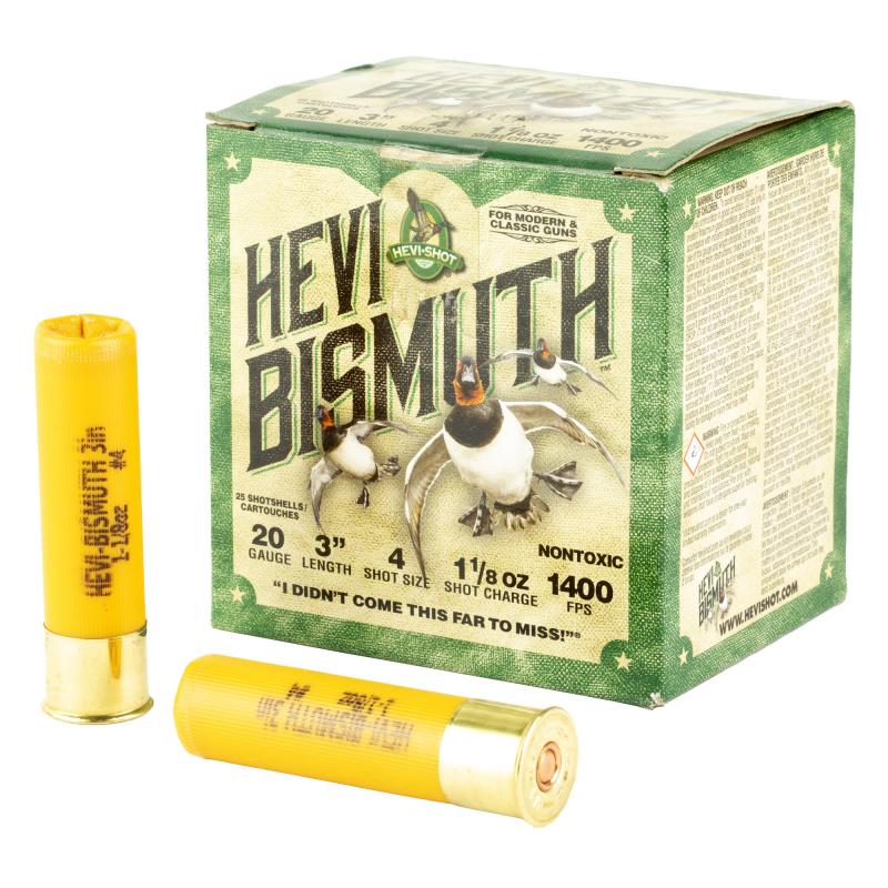 HEVI-Shot, HEVI-Bismuth, 20 Gauge 3", Max Dram, 1 1/8 oz, #4 Shot Size, 25Rd Box HS17004