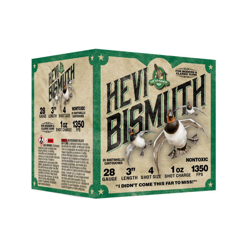 HEVI-Bismuth, 28 Gauge 3", Max Dram, 1 oz, #4 Shot Size, 25 Round Box HS18434
