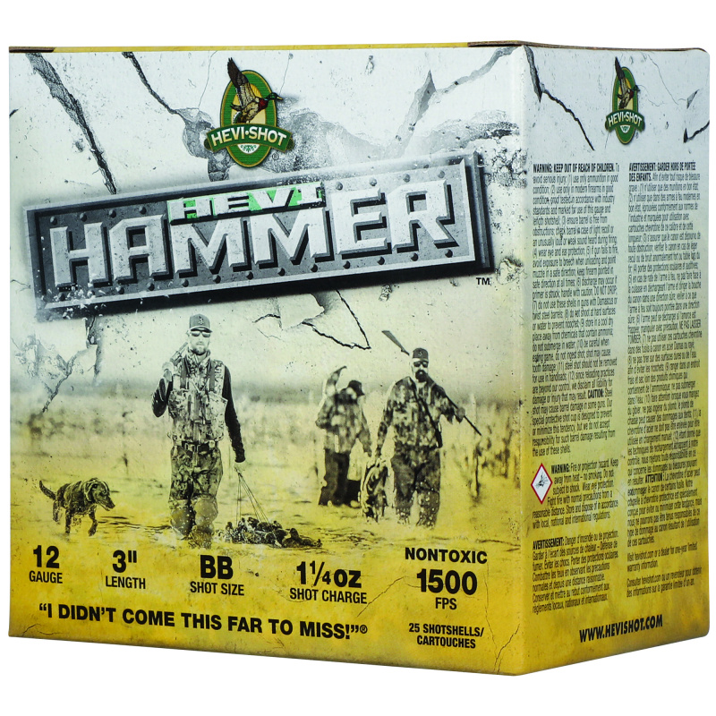 HEVI-Hammer, 12 Gauge, 3", BB Shot, Max Dram, 1 1/4oz, Bismuth/Steel, 25 Rounds per Box HS28088