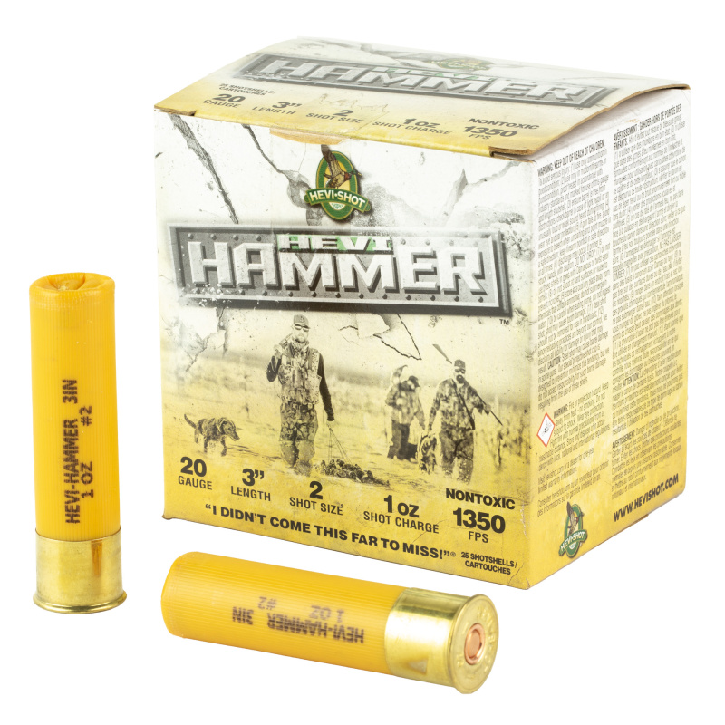 HEVI-Shot, HEVI-Hammer, 20 Gauge 3", Max Dram, 1oz, #2 Shot Size, 25Rd Box HS29002