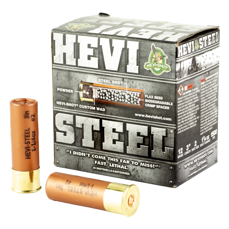 HEVI-Shot, HEVI-Steel, 12 Gauge 3", Max Dram, 1 1/4 oz, #2 Shot Size, 25Rd Box HS60002