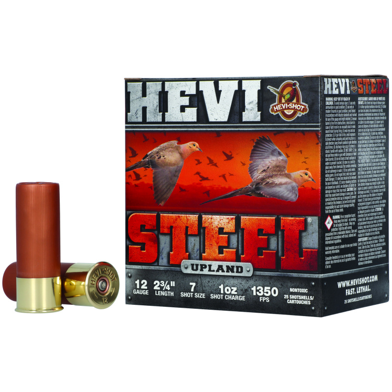 Hevi-Steel Upland, 12 Gauge, 2.75" Chamber, #7 Shot, Steel Pellets, 25 Round Box HS61227