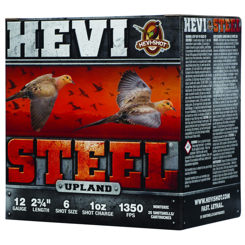 Hevi-Steel Upland, 12 Gauge, 2.75" Chamber, #6 Shot, Steel Pellets, 25 Round Box HS61266