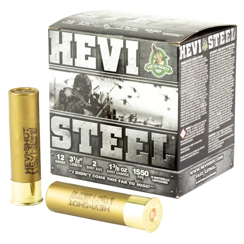 HEVI-Shot, HEVI-Steel, 12 Gauge 3.5", Max Dram, 1 3/8 oz, #2 Shot Size, 25Rd Box HS65002