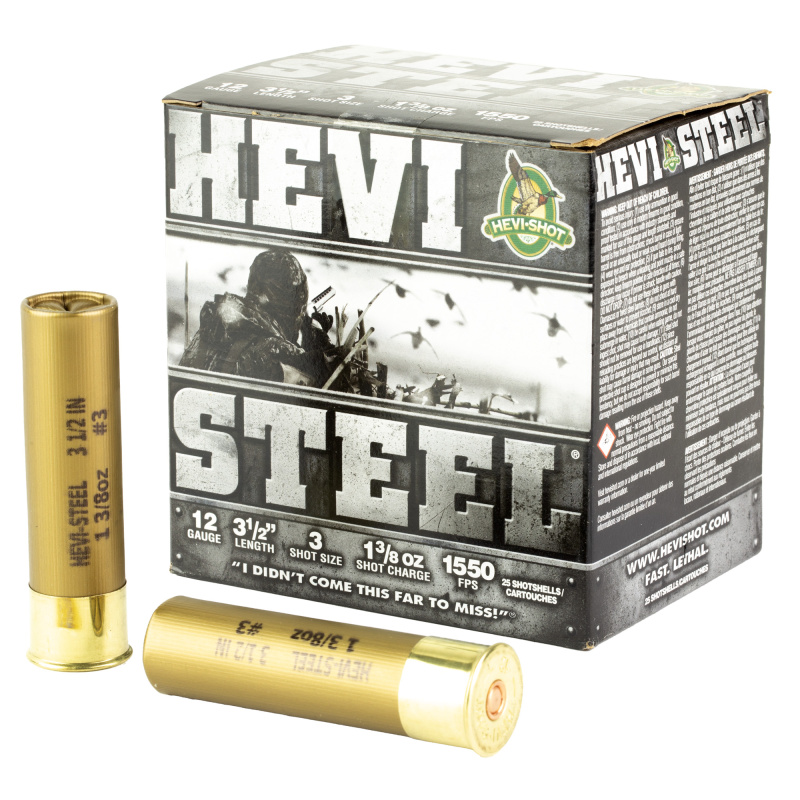 HEVI-Shot, HEVI-Steel, 12 Gauge 3.5", Max Dram, 1 3/8 oz, #3 Shot Size, 25Rd Box HS65003