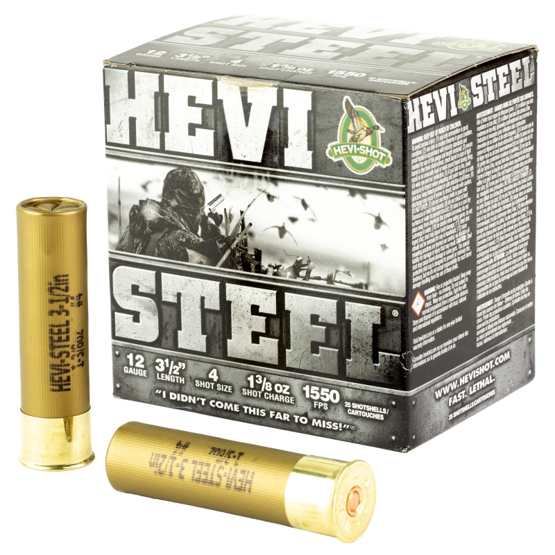 HEVI-Shot, HEVI-Steel, 12 Gauge 3.5", Max Dram, 1 3/8 oz, #4 Shot Size, 25Rd Box HS65004