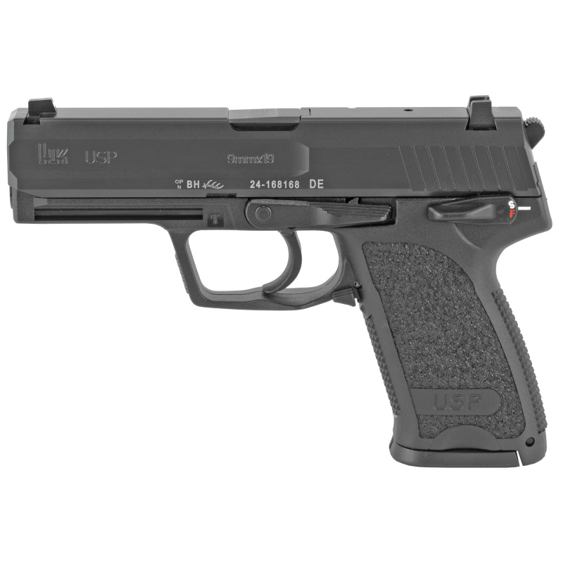 USP, V1, DA/SA, Full Size, 9MM, 4.25" Barrel, Polymer Frame, Black Finish, 3 Dot Sights, Safety, Decocker, 15Rd, 2 Magazines 81000307