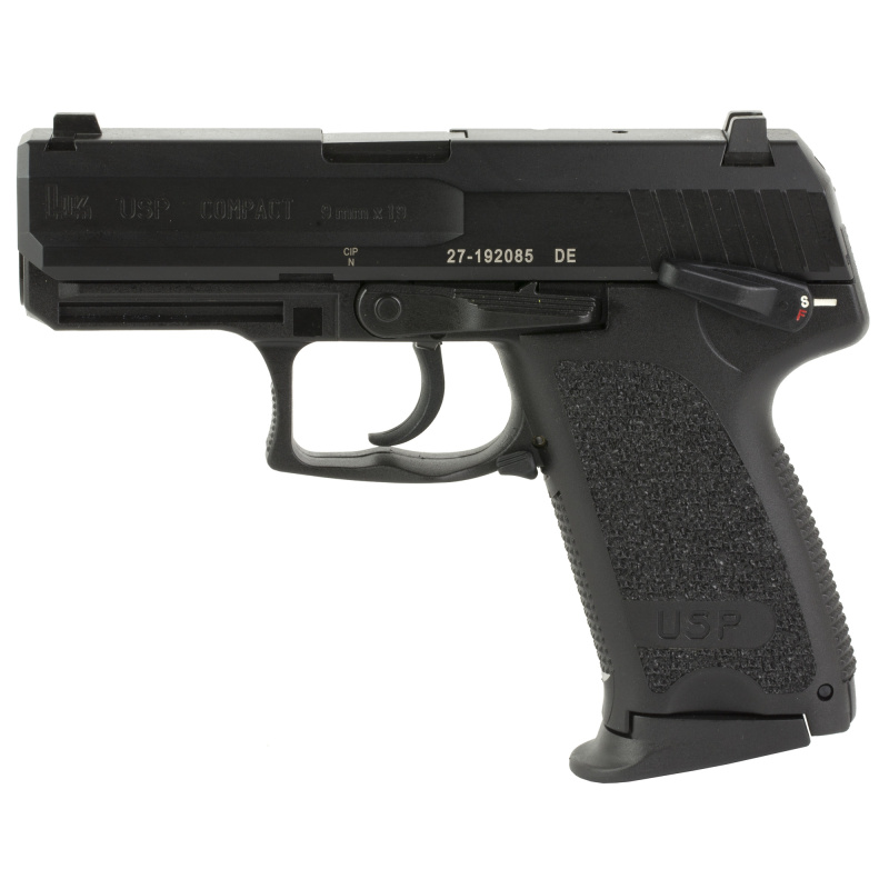 USP9, Double Action/Single Action, Semi-automatic, Polymer Frame Pistol, Compact, 9MM, 5.2" Barrel, Black, Night Sights, Manual Thumb Safety, Decocker, 10 Rounds, 3 Magazines 81000332
