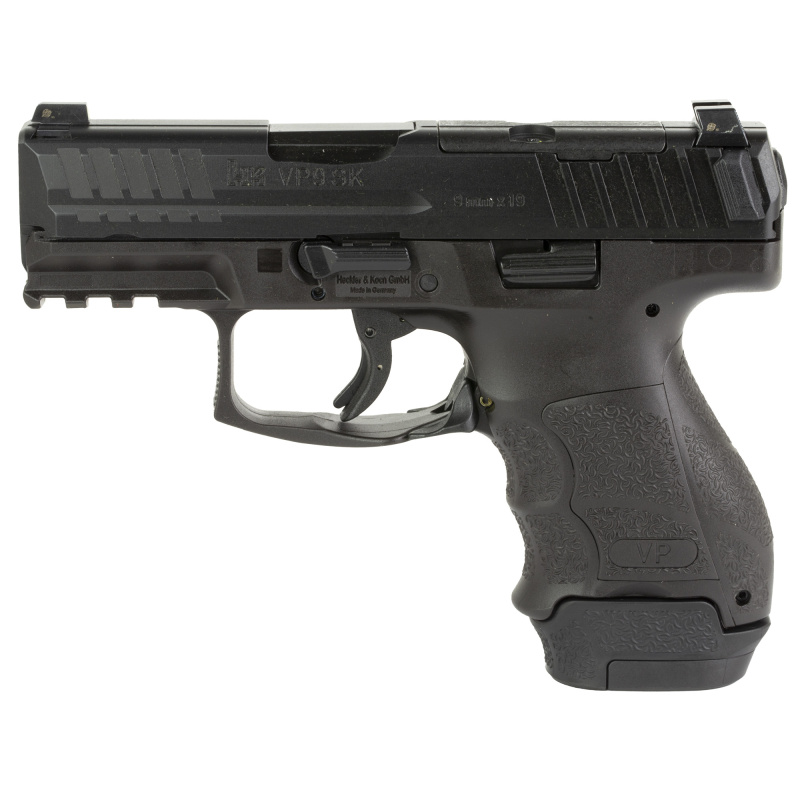 VP9SK OR | Striker Fired, Semi-automatic, Polymer Frame Pistol, Sub-Compact, 9MM, 3.39" Barrel, Matte Finish, Black, Night Sights, (1) 15 Round & (2) 12 Round Magazines, Optics Ready Slide, 2 Magazines 81000811
