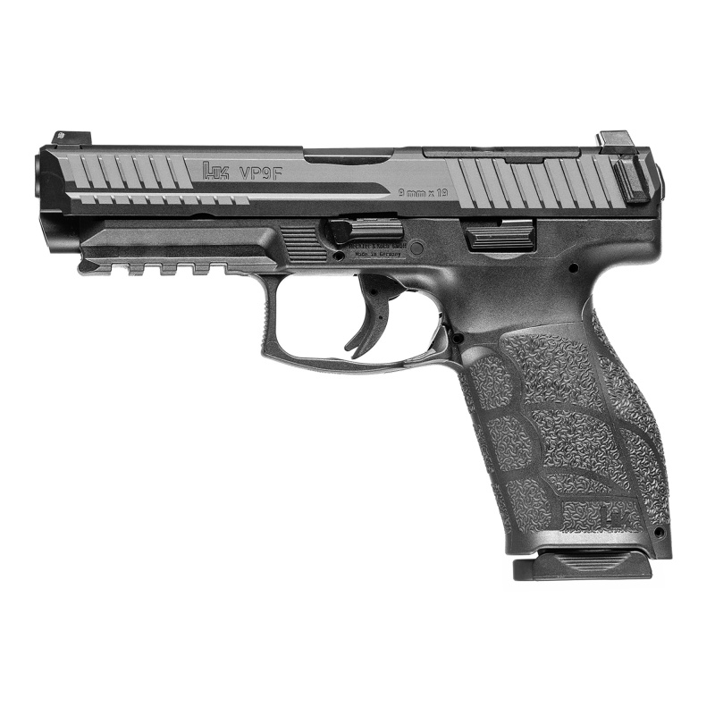 VP9A1 F, Semi-automatic, Striker Fired, Full Size Pistol, 9MM, 4.5" Barrel, Matte Finish, Black, Optics Ready, Tritium Front Sight, Black Serrated Rear Sight, 2 Magazines, 10 Rounds, California Compliant 81001067