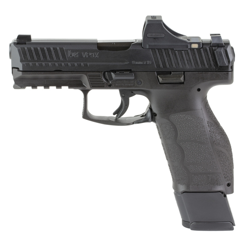 VP9A1 X Crossover, Semi-automatic, Striker Fired, Compact, 9MM, 4.09" Hammer Forged Barrel, Black, Interchangeable Backstraps and Side Panels, Tritium Front Sight, Black Serrated Rear Sights, Optics Ready, Includes Holosun SCS, Paddle-Style Mag Release,