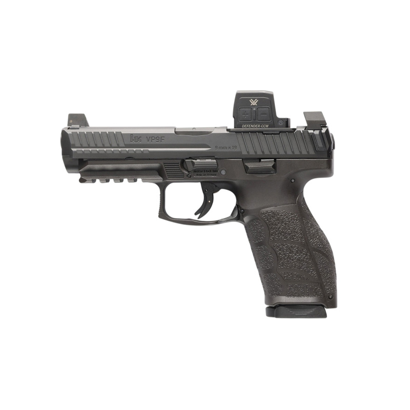 VP9A1 F, Semi-automatic, Striker Fired, Polymer Frame Pistol, Full Size, 9MM, 4.5" Barrel, Matte Finish, Black, Front Tritium Night Sight, (1)-20 Round Magazine and (1)-17 Round Magazine, Includes Vortex Defender Closed Emitter Red Dot Sight 81001350