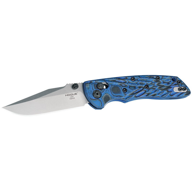 Deka, Folding Knife, CPM-20CV, Plain Edge, Clip Point Blade, 3.25", Stone Tumbled Blade Finish, Blue Lava G-Mascus Frame 24273