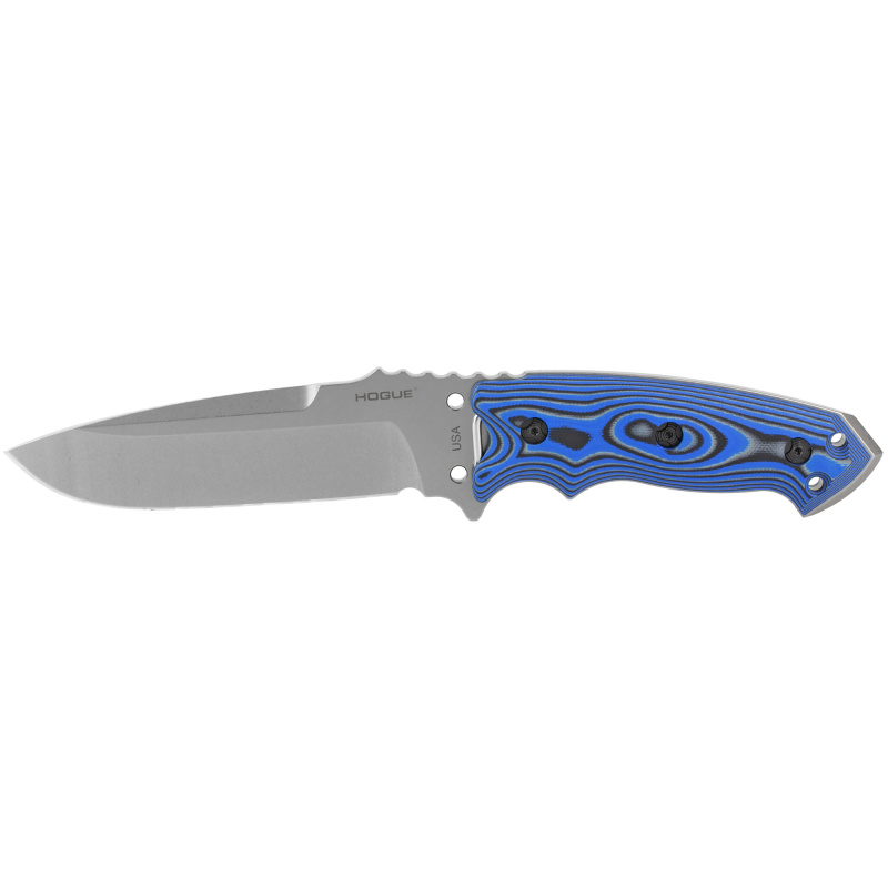 EX-F01, 5.5" Fixed Blade, Drop Point Blade, G10 G-Mascus Blue Scales, A2 Tool Steel, Black Sheath 35173-EXLRSR