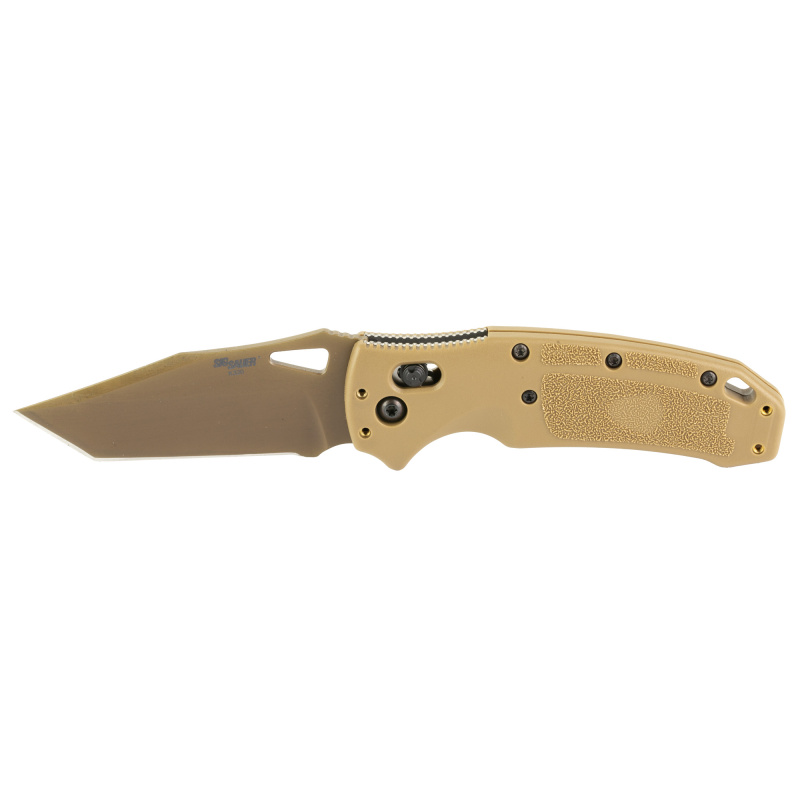 SIG K320 M17/M18, Folding Knife, PVD Finish, Coyote Tan Blade and Frame, Tanto Point, 3.5" Blade Length, CPM-S30V Blade Steel, Plain Edge, ABLE Lock 36361