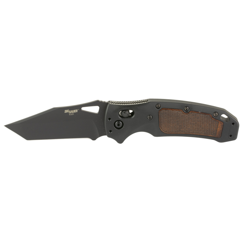 SIG K320 AXG Classic, Folding Knife, Cerakote Finish, Black, Tanto Point, 3.5" Blade Length, CPM-S30V Blade Steel, Plain Edge, ABLE Lock, Heritage Walnut Inserts with Checkered Texture 36367