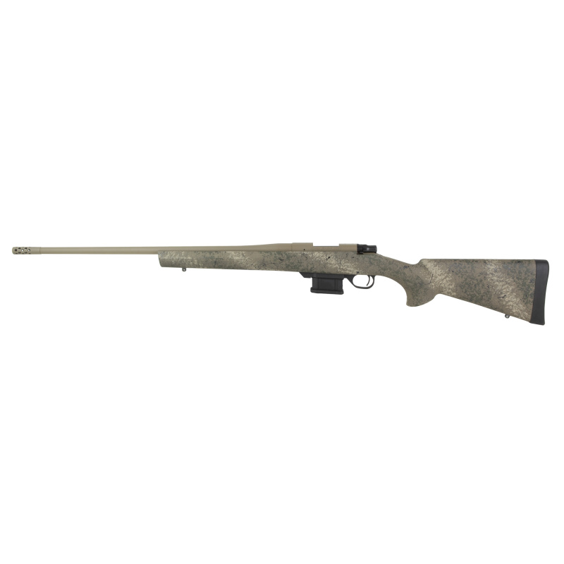1500 Fence Line, Bolt Action Rifle, 6.5 Grendel, 22" Threaded Barrel, Prairie Reaper Camo HTI Synthetic Stock, Flat Dark Earth Barrel and Action, 5 Rounds HMFN65GRPR
