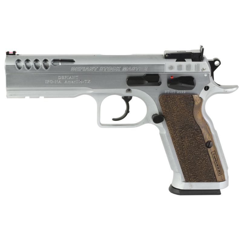 Stock Master, Semi-automatic, DA/SA, Steel Frame Pistol, 9MM, 4.75" Barrel, Hard Chrome Finish, Walnut Grips, Adjustable Sights, Ambidextrous Safety, 17 Rounds TF-STOCKM-9