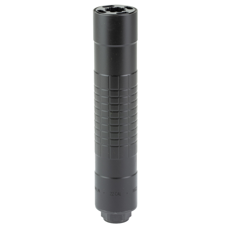 IWI 22 Suppressor | Rated 22LR Up to 5.7x28, 1/2-28 Threaded, 6oz, 1.2" Diameter, 6" Long, Reduced Back-Pressure Design, Ti & AL Construction, Black Cerakote, IWS22