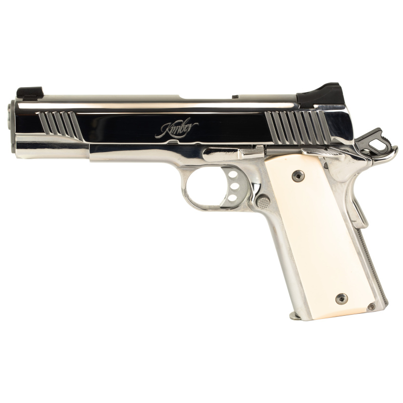 Stainless II, High Polished, Semi-automatic, 1911, Full Size, 38 Super, 5" Barrel, High-Polished Stainless Steel Slide, G10 Bonded Smooth Ivory Grips, 9 Rounds, Manual Safety, White Dot Sights 3200397