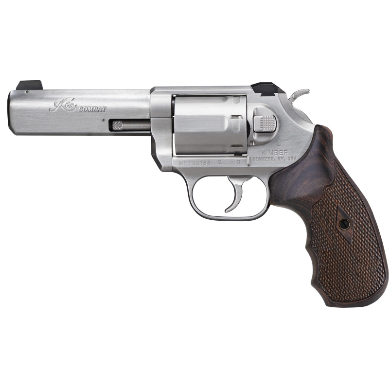 K6s DASA Combat, Double/Single Action Revolver, 357 Magnum, 4" Barrel, Brushed Finish, Silver, Wood Grips, White 3 Dot Sights, 6 Rounds, California Approved 3400031CA