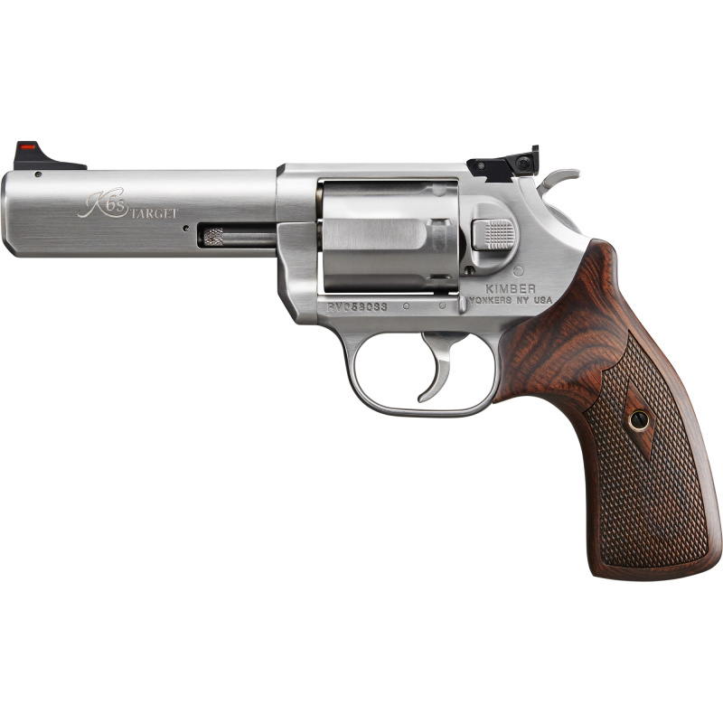 K6s DASA Target, Double/Single Action Revolver, 357 Magnum, 4" Barrel, Brushed Finish, Silver, Wood Grips, Adjustable Rear with Fiber Optic Front Sight, 6 Rounds, California Approved 3700621CA