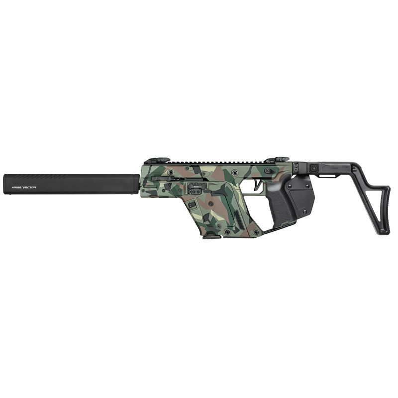 Vector CRB Gen III, Semi-automatic Rifle, 10MM, 16" Threaded Barrel, 9/16X24 Thread Pitch, Cerakote Finish, Ironwood Delta Camo, Fixed Stock, Low-Profile Flip-Up Sights, 10 Rounds, 1 Magazine, California Compliant KV10-3CRD03