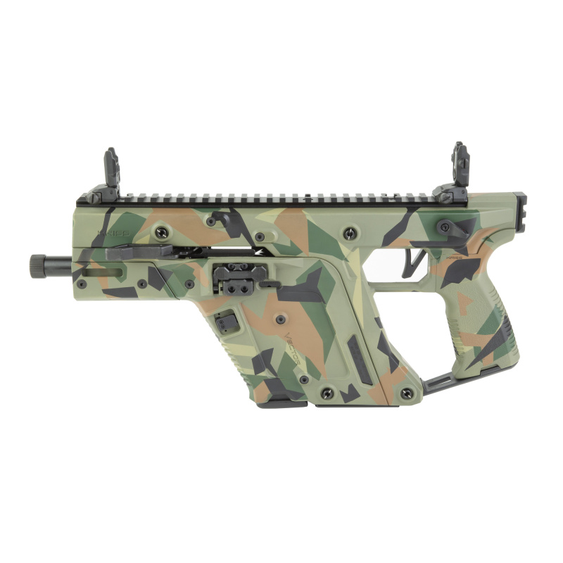 Vector SDP Gen III, Semi-automatic Pistol, 10MM, 5.5" Threaded Barrel, 9/16X24 Thread Pitch, Cerakote Finish, Ironwood Delta Camo, Low-Profile Flip-Up Sights, 10 Rounds, 1 Magazine KV10-3PRD01